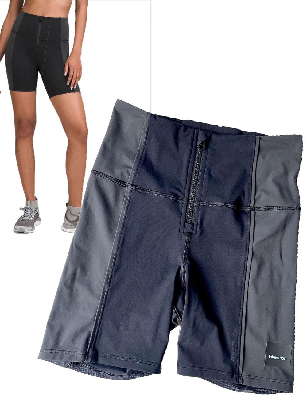 lululemon Black Grey Hike to Swim Shorts 6”Zip Front Grip Hem Trek Bike Size 4